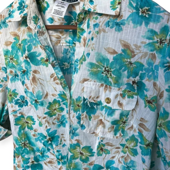 Karen Scott Light-Weight 3/4 Adjustable Sleeve Button Down Blouse Floral Print - Picture 5 of 13